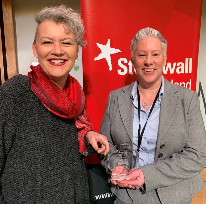 Chair Susan Douglas-Scott CBE and Equality Lead Carole Anderson collecting award